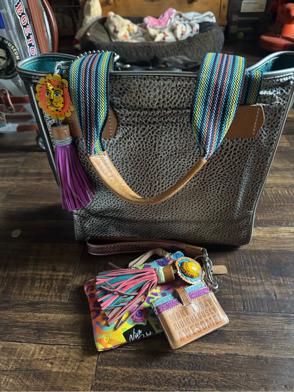 Consuela Tote Bag Bundle + Wristlet, Card Holder & Cami Jaguar Tassel Charm
